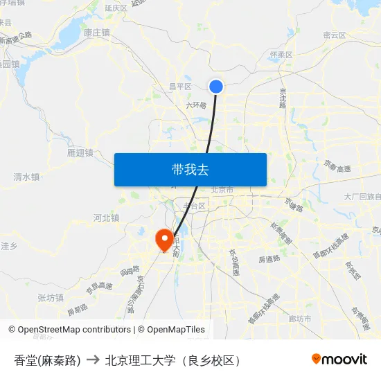 香堂(麻秦路) to 北京理工大学（良乡校区） map