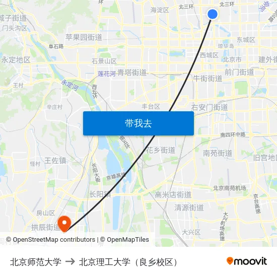 北京师范大学 to 北京理工大学（良乡校区） map