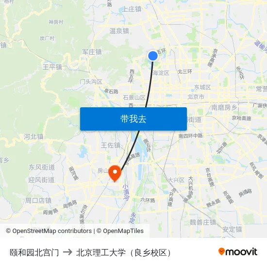 颐和园北宫门 to 北京理工大学（良乡校区） map