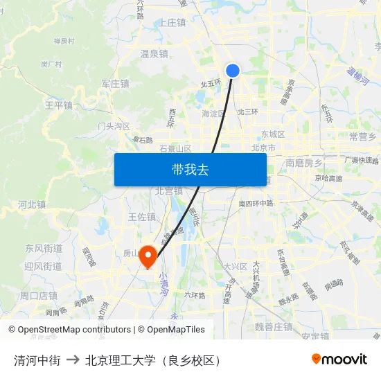 清河中街 to 北京理工大学（良乡校区） map