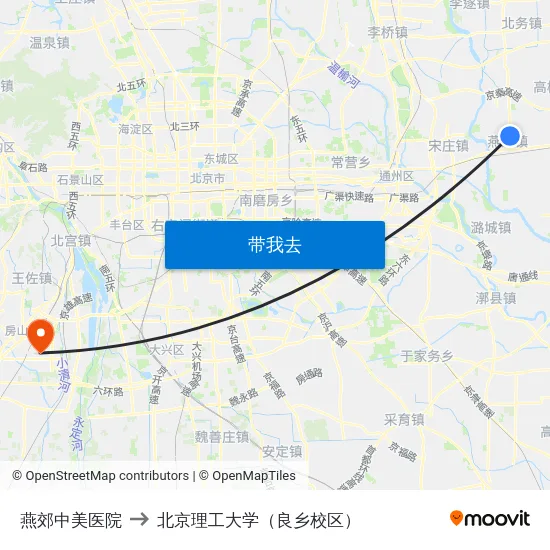 燕郊中美医院 to 北京理工大学（良乡校区） map