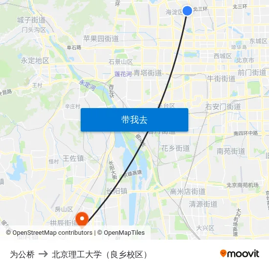 为公桥 to 北京理工大学（良乡校区） map