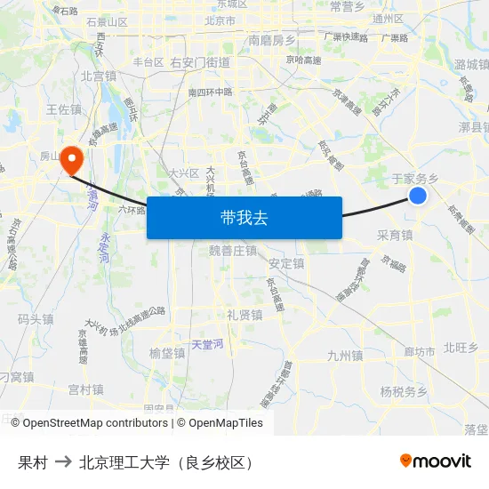 果村 to 北京理工大学（良乡校区） map