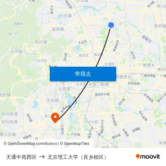 天通中苑西区 to 北京理工大学（良乡校区） map