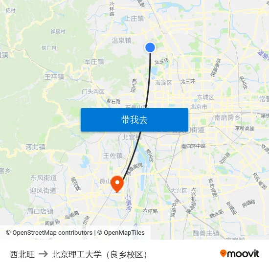 西北旺 to 北京理工大学（良乡校区） map