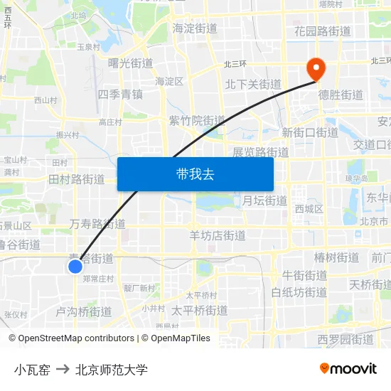 小瓦窑 to 北京师范大学 map