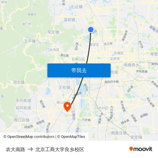 农大南路 to 北京工商大学良乡校区 map