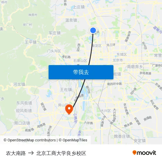 农大南路 to 北京工商大学良乡校区 map
