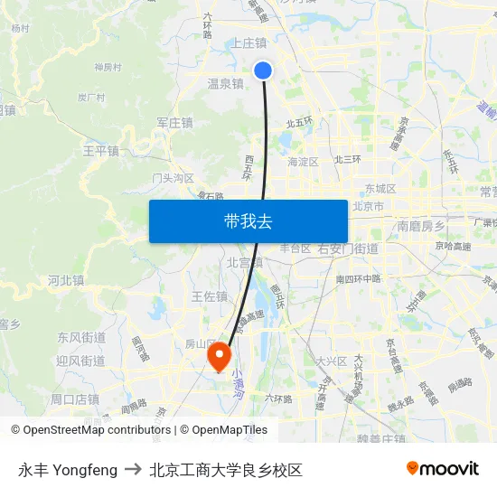 永丰 Yongfeng to 北京工商大学良乡校区 map