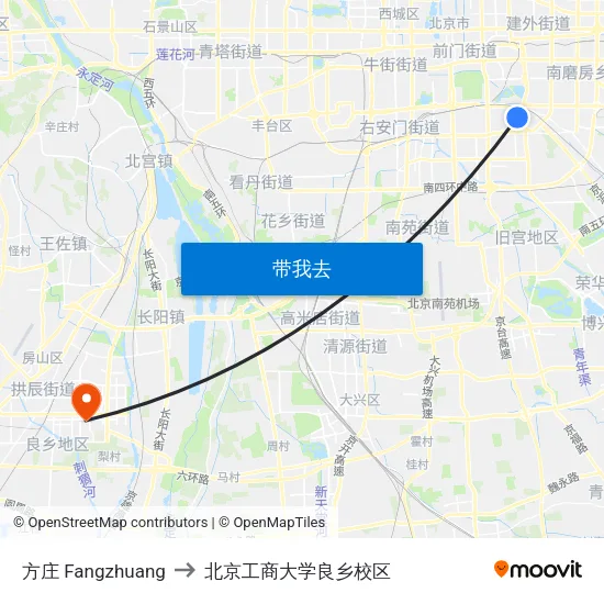 方庄 Fangzhuang to 北京工商大学良乡校区 map