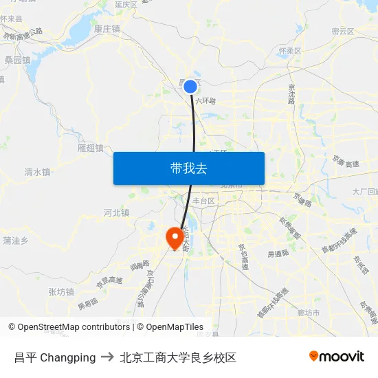 昌平 Changping to 北京工商大学良乡校区 map