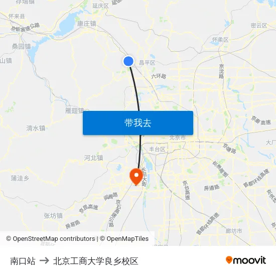 南口站 to 北京工商大学良乡校区 map