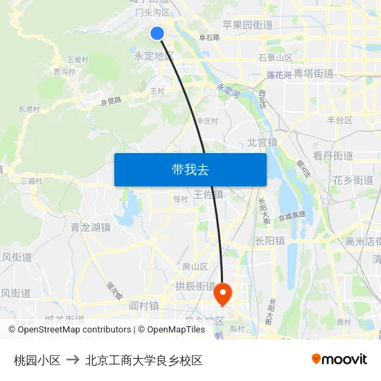 桃园小区 to 北京工商大学良乡校区 map