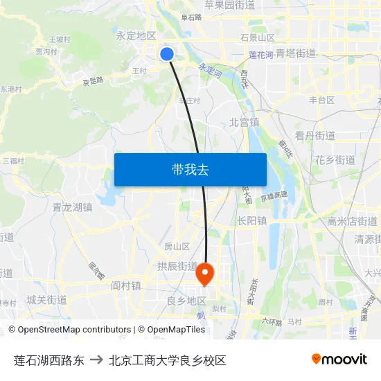 莲石湖西路东 to 北京工商大学良乡校区 map