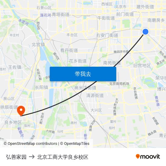 弘善家园 to 北京工商大学良乡校区 map