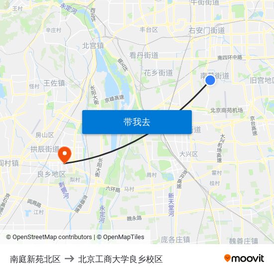 南庭新苑北区 to 北京工商大学良乡校区 map