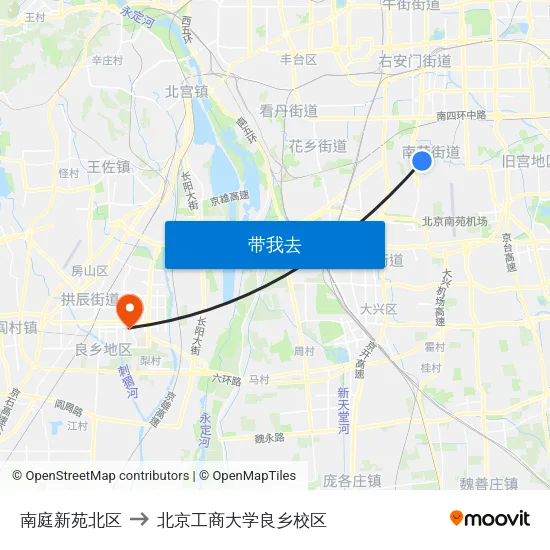 南庭新苑北区 to 北京工商大学良乡校区 map