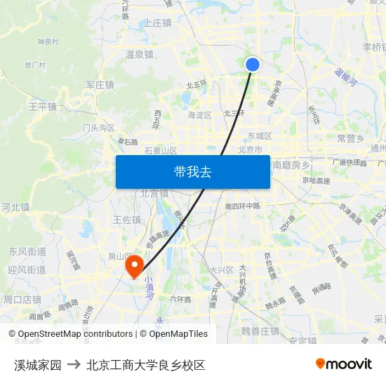溪城家园 to 北京工商大学良乡校区 map