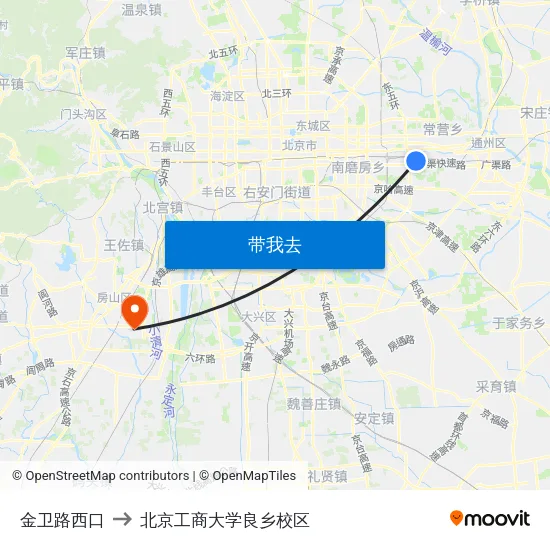 金卫路西口 to 北京工商大学良乡校区 map