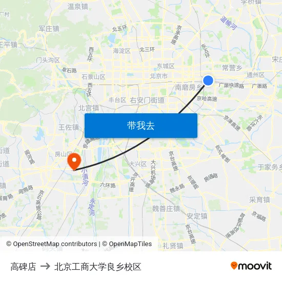 高碑店 to 北京工商大学良乡校区 map