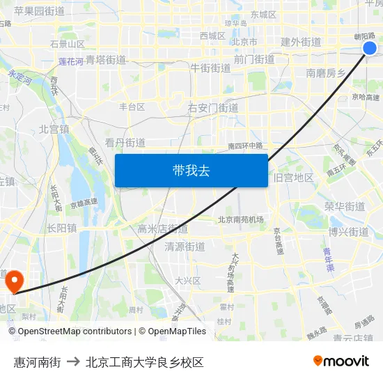 惠河南街 to 北京工商大学良乡校区 map