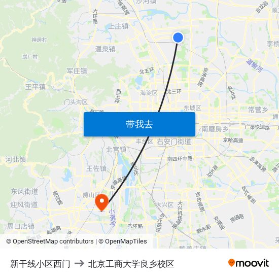 新干线小区西门 to 北京工商大学良乡校区 map