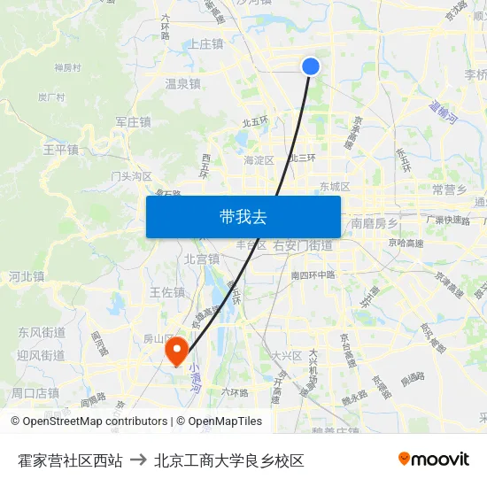 霍家营社区西站 to 北京工商大学良乡校区 map
