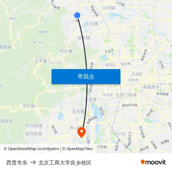 西贯市东 to 北京工商大学良乡校区 map