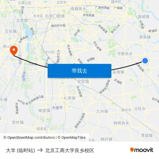 大羊 (临时站) to 北京工商大学良乡校区 map