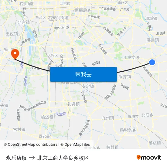 永乐店镇 to 北京工商大学良乡校区 map