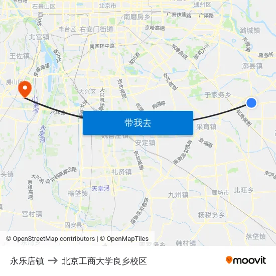 永乐店镇 to 北京工商大学良乡校区 map