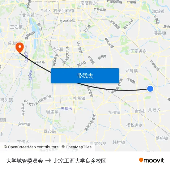 大学城管委员会 to 北京工商大学良乡校区 map