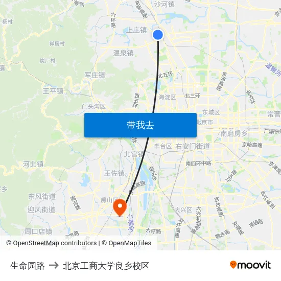 生命园路 to 北京工商大学良乡校区 map