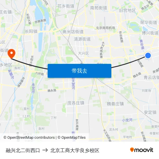 融兴北二街西口 to 北京工商大学良乡校区 map