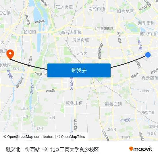 融兴北二街西站 to 北京工商大学良乡校区 map