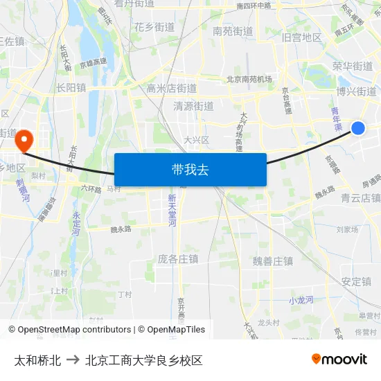 太和桥北 to 北京工商大学良乡校区 map