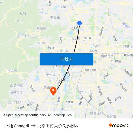 上地 Shangdi to 北京工商大学良乡校区 map
