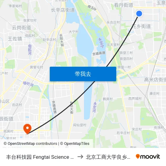 丰台科技园 Fengtai Science Park to 北京工商大学良乡校区 map