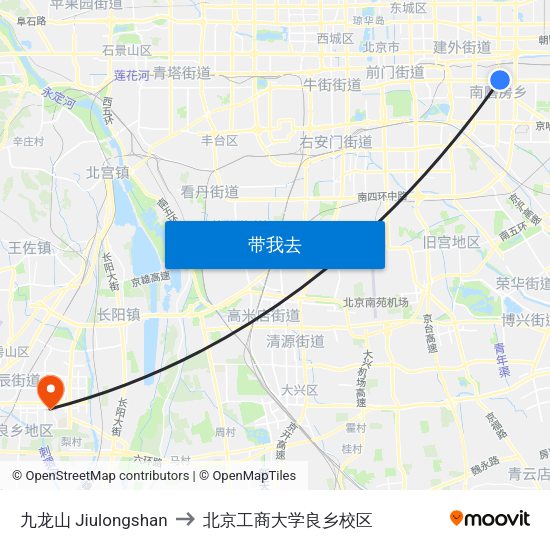九龙山 Jiulongshan to 北京工商大学良乡校区 map
