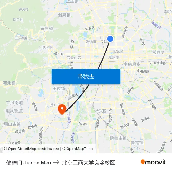 健德门 Jiande Men to 北京工商大学良乡校区 map