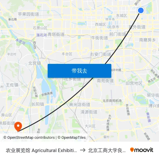 农业展览馆 Agricultural Exhibition Center to 北京工商大学良乡校区 map