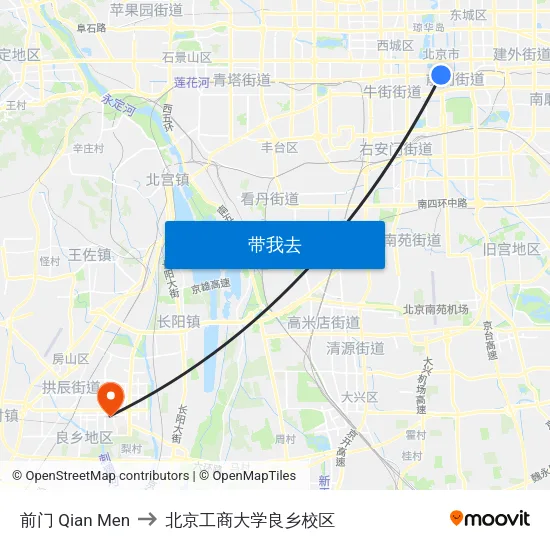 前门 Qian Men to 北京工商大学良乡校区 map