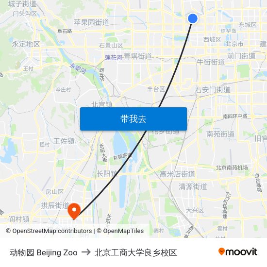 动物园 Beijing Zoo to 北京工商大学良乡校区 map
