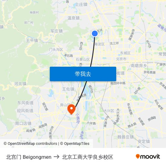 北宫门 Beigongmen to 北京工商大学良乡校区 map