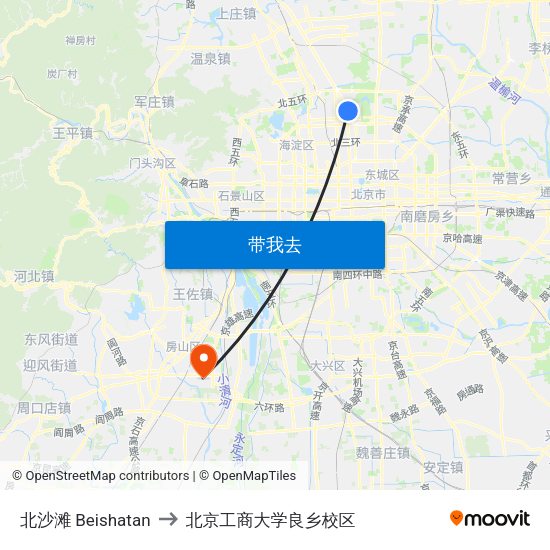 北沙滩 Beishatan to 北京工商大学良乡校区 map