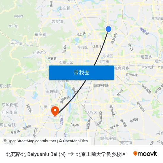 北苑路北  Beiyuanlu Bei (N) to 北京工商大学良乡校区 map