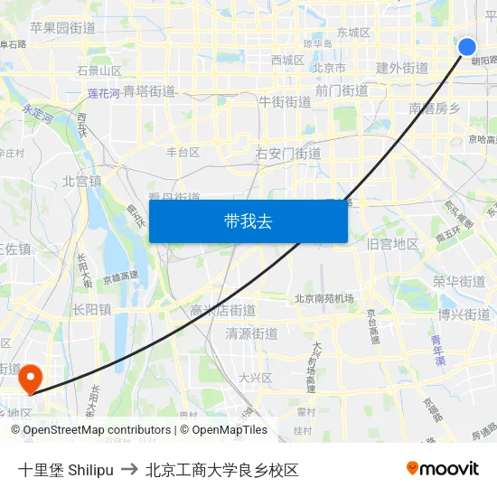 十里堡 Shilipu to 北京工商大学良乡校区 map