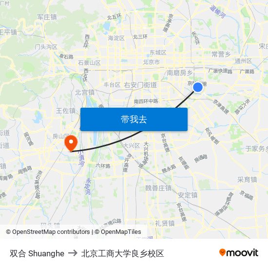 双合 Shuanghe to 北京工商大学良乡校区 map