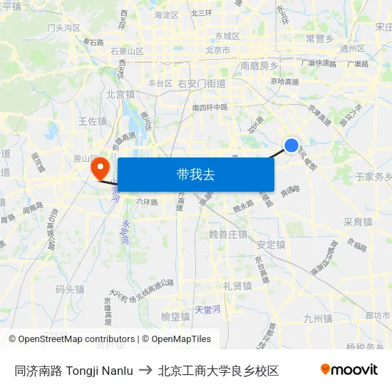 同济南路 Tongji Nanlu to 北京工商大学良乡校区 map