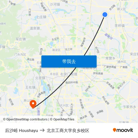 后沙峪 Houshayu to 北京工商大学良乡校区 map